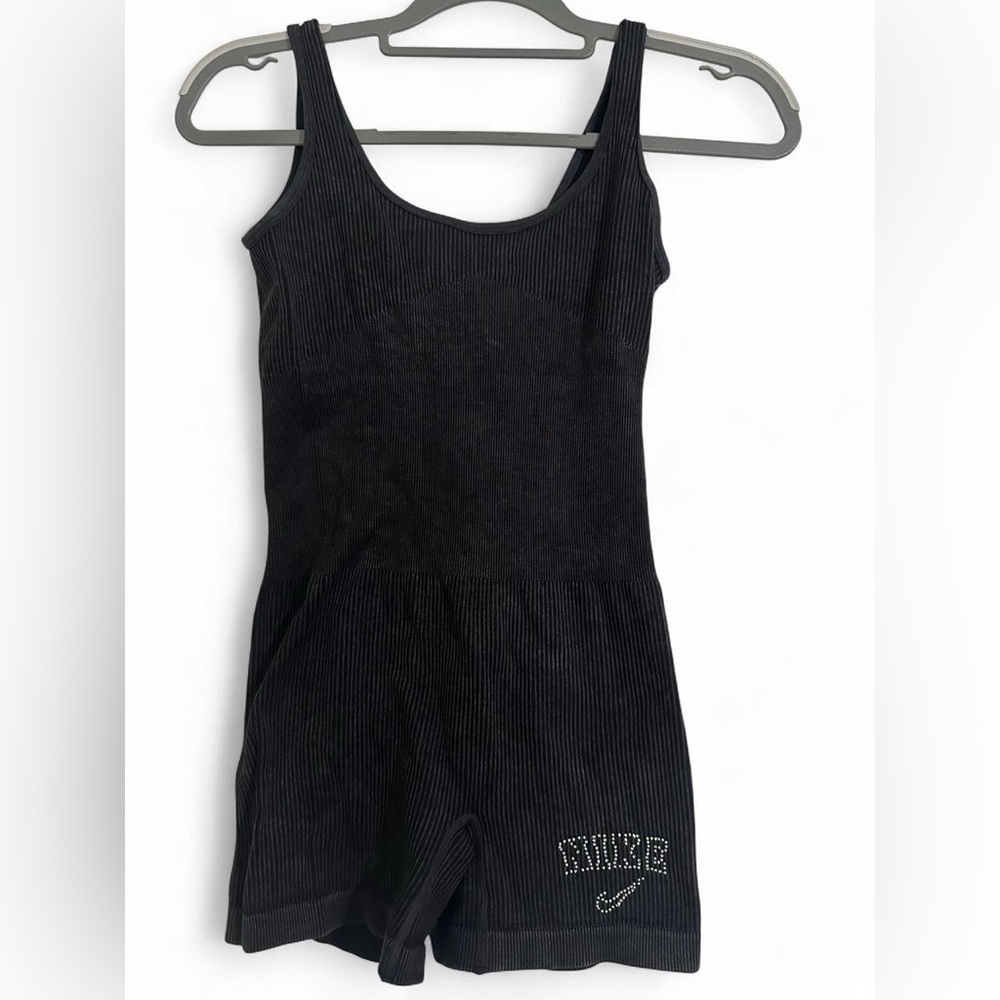 Vital Life Women's Black Ribbed Shorts Jumpsuit with Nike studded logo